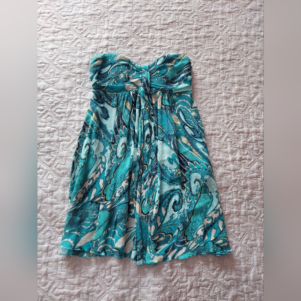 Express Blue Ruched Strapless Sundress